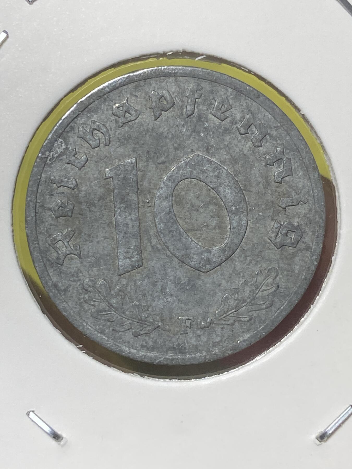 2026年第三十二场(总第二百零一场）外国精品纸夹币场(免佣金) 德意志第三帝国1944年10芬尼(F标，斯图加特造)