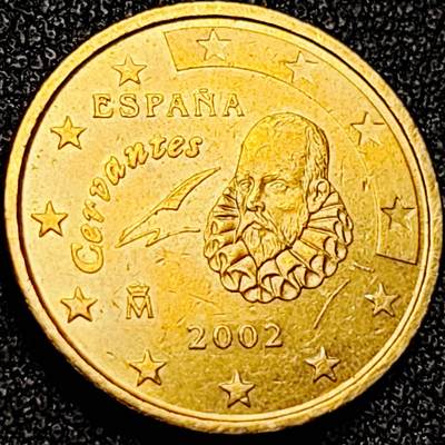 泉币菌-第199场- 新年快乐 新年第7场 本场拍品多 请提前出价（正月十五统一发货） - 欧元 西班牙2002年10欧分铜币 作家塞万提斯·萨维德拉 19.75MM
