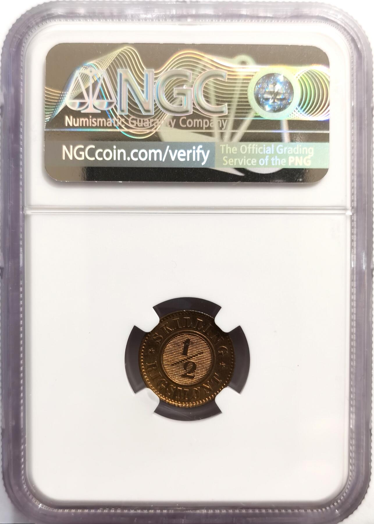 博洋堂世界钱币拍卖第162期（全场包邮） NGC UNC 丹麦1868年1/2Skilling Rigsmont铜币