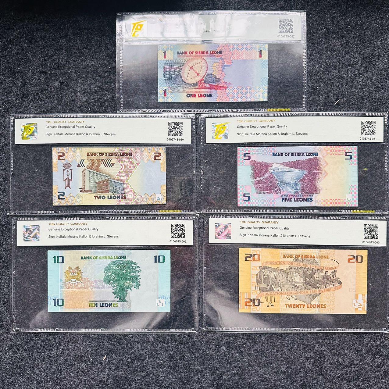 🇺🇳¥ ¥2026🐎马年纸钞评级币 塞拉利昂2022年1-2-5-10-20利昂，全套豹子号888