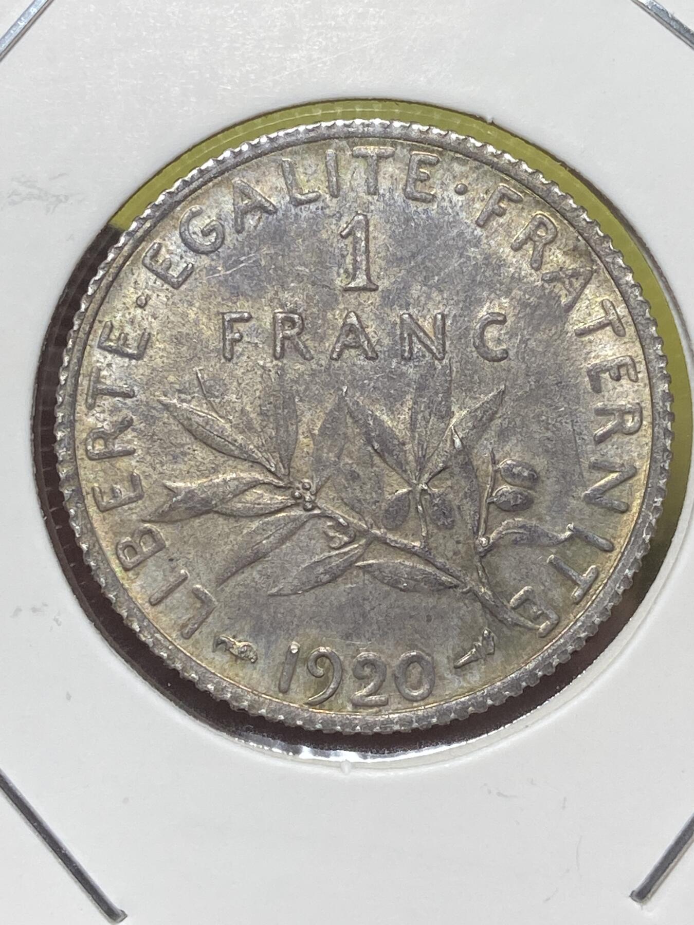 2026年第三十二场(总第二百零一场）外国精品纸夹币场(免佣金) 法兰西第三共和国1920年1法郎银币(第二版关门年，835高银)