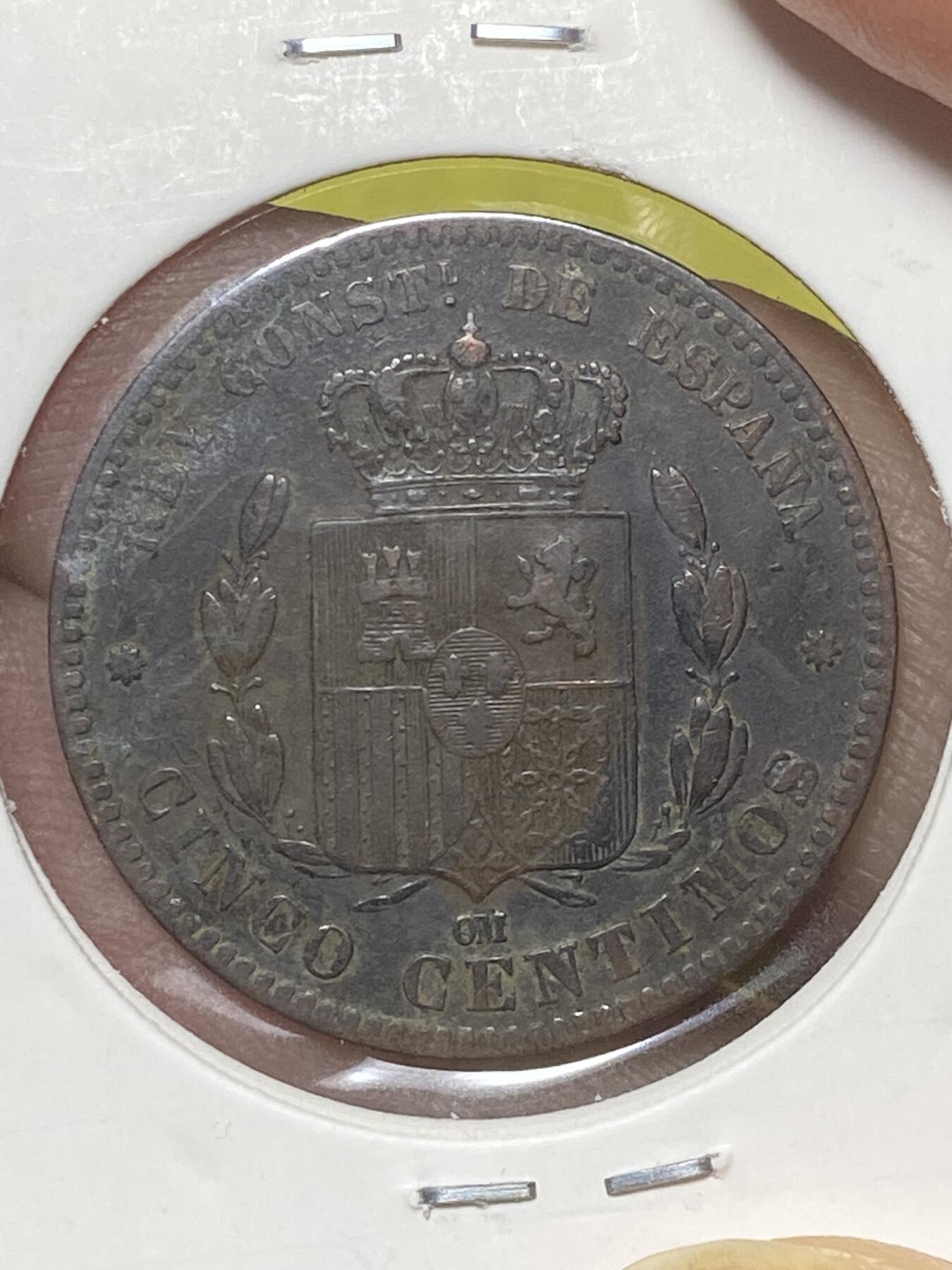 2026年第三十二场(总第二百零一场）外国精品纸夹币场(免佣金) 好品–西班牙王国1878年5分(阿方索十二世时期，OM八角星标巴塞罗那造，仅发行3年)