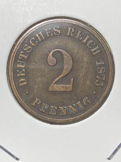 2026年第三十二场(总第二百零一场）外国精品纸夹币场(免佣金) - 少见早期好品–德意志帝国1875年2芬尼(威廉一世时期，C标法兰克福造)
