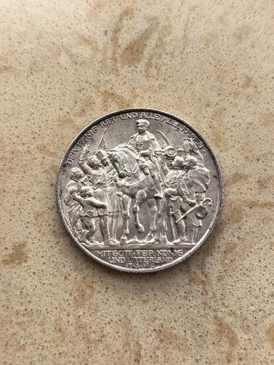 道一币馆币章第一百六十七场 - 德国1913年战胜拿破仑百年2马克银币   11.1g  900s