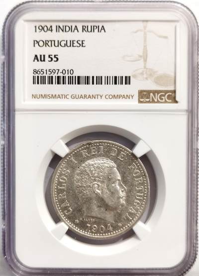 博洋堂世界钱币拍卖第162期（全场包邮） - NGC AU55 葡属印度（果阿）1904年1卢比银币