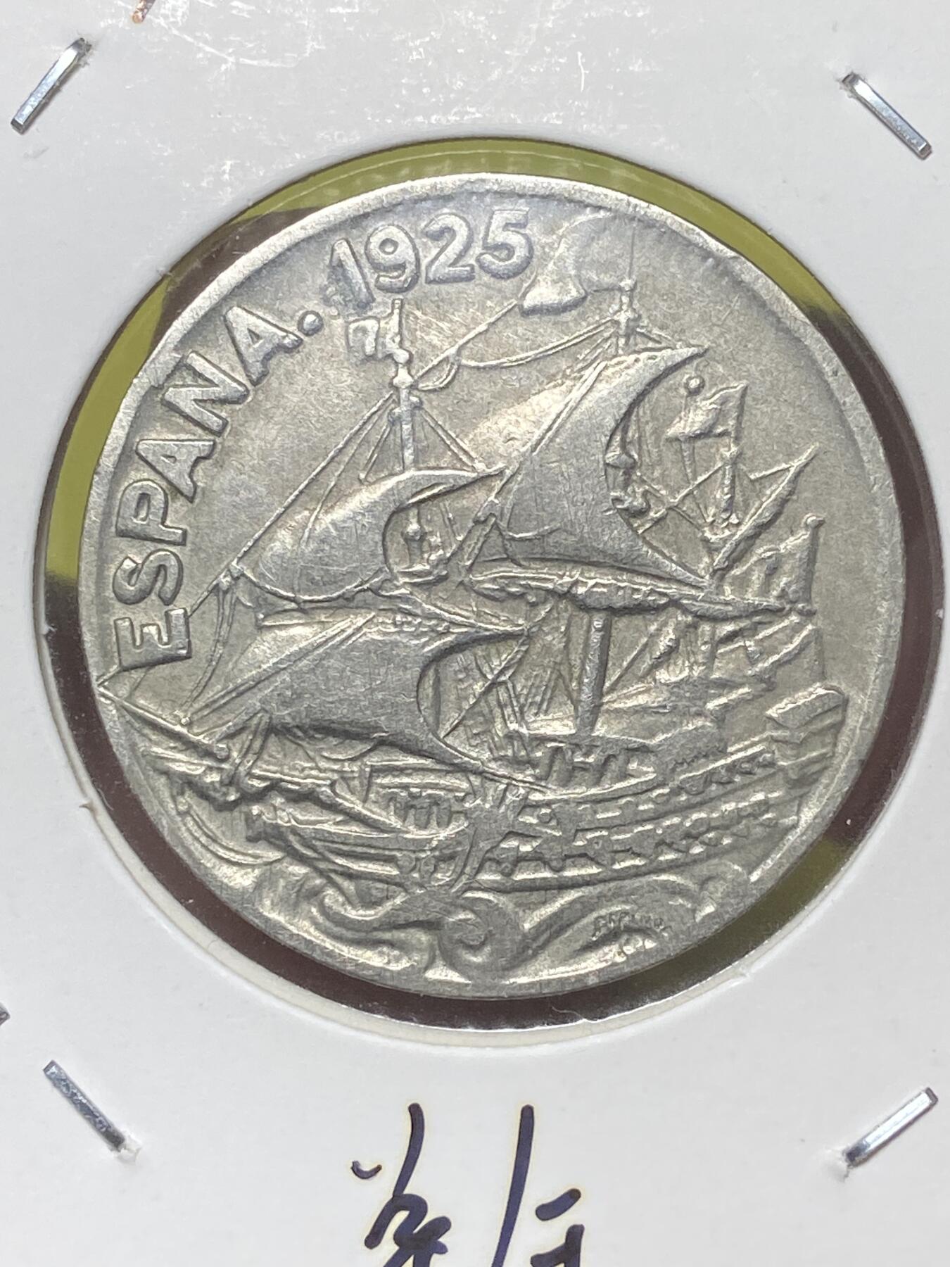 2026年第三十二场(总第二百零一场）外国精品纸夹币场(免佣金) 西班牙王国1925单年份25分(阿方索十三世末期)