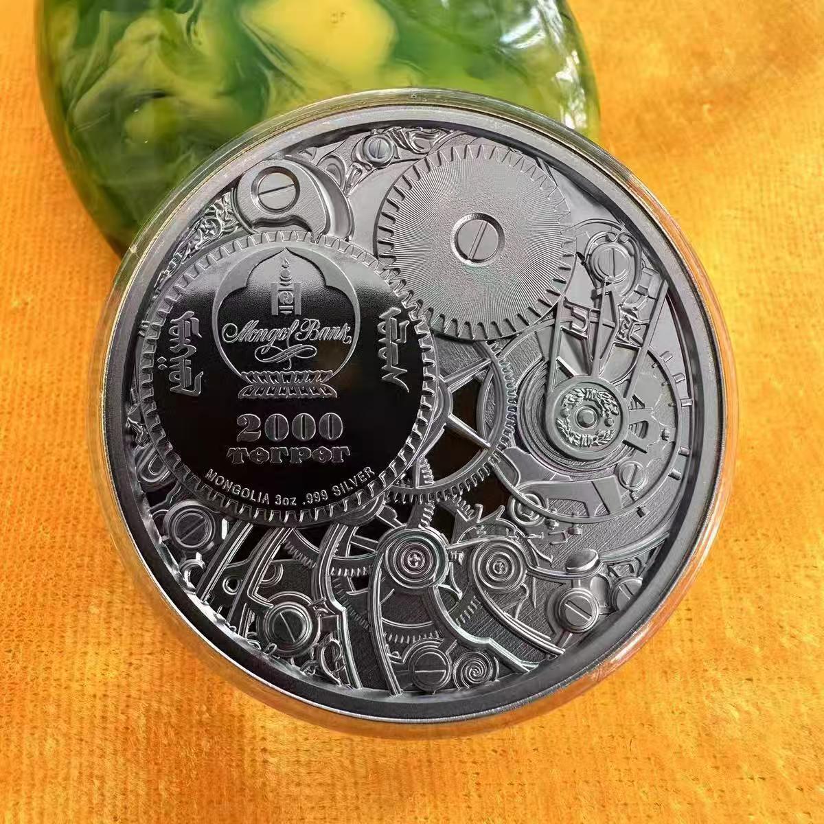 【币将精彩】世界钱币拍卖（2026-3-11） 蒙古2021年机械瓢虫3盎司加厚银币，直径45毫米，发行999枚，带证书包装。