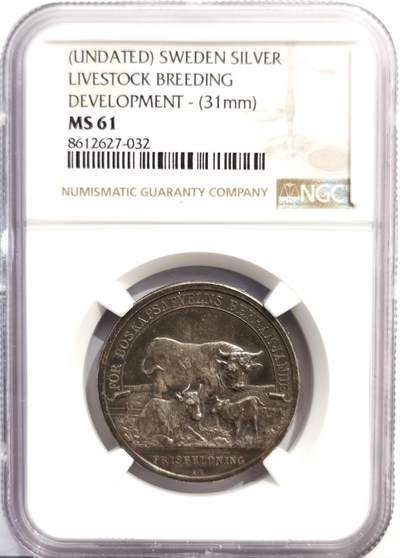 博洋堂世界钱币拍卖第162期（全场包邮） - NGC MS61 瑞典畜牧业育种纪念银章，31mm