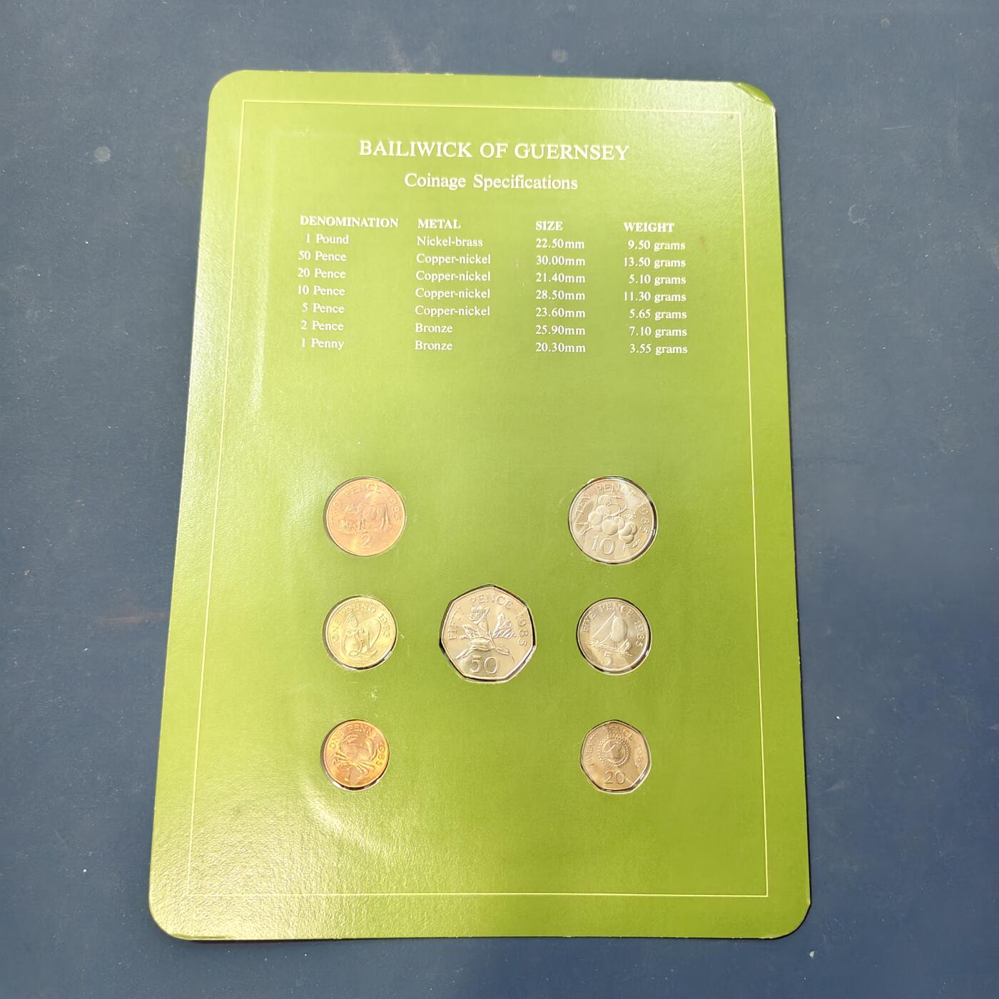 【全场包邮】纯粹捡漏拍506场-持续更新中 【富兰克林·世界各国硬币系列邮币卡】根西1985年1镑货币符号清年版（英国属地）