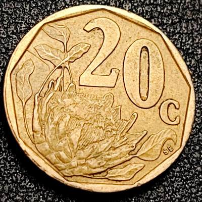 泉币菌-第199场- 新年快乐 新年第7场 本场拍品多 请提前出价（正月十五统一发货） - 帝王花 南非20分硬币 19mm