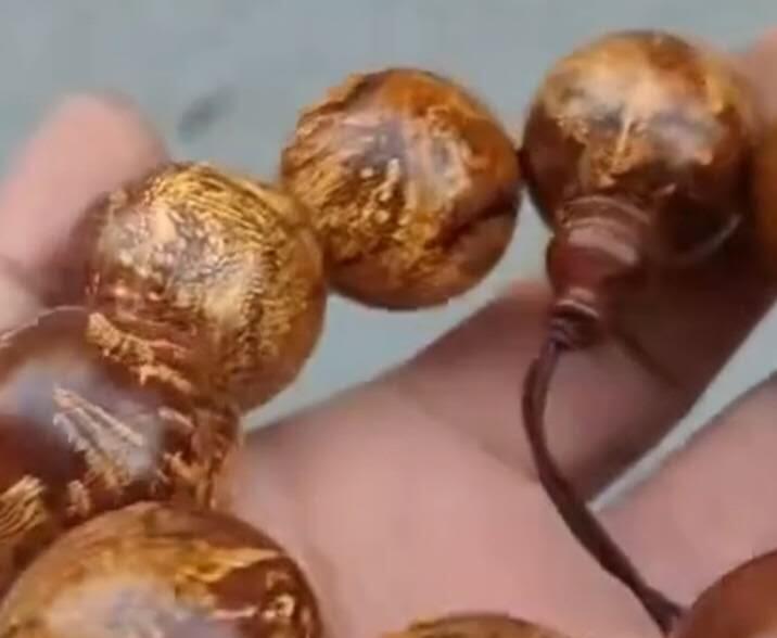 大尺寸麻梨疙瘩金线手串