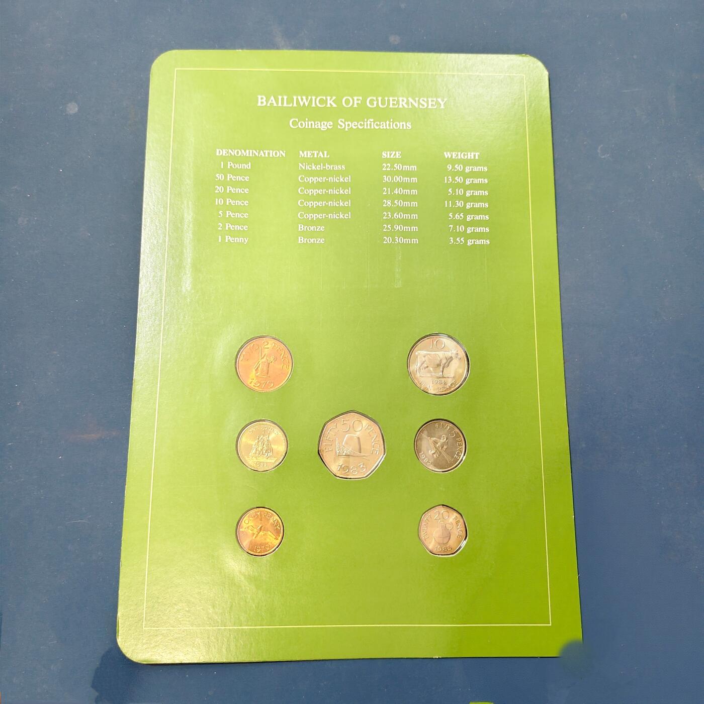 【全场包邮】纯粹捡漏拍506场-持续更新中 【富兰克林·世界各国硬币系列邮币卡】根西1976-1983年1镑帆船版（英国属地）