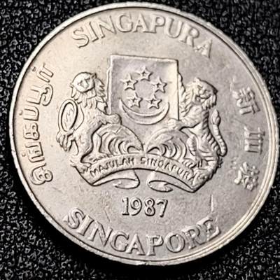 泉币菌-第199场- 新年快乐 新年第7场 本场拍品多 请提前出价（正月十五统一发货） - 1987 高币值 新加坡20分 绒球花 高盾徽版 直径21.36mm