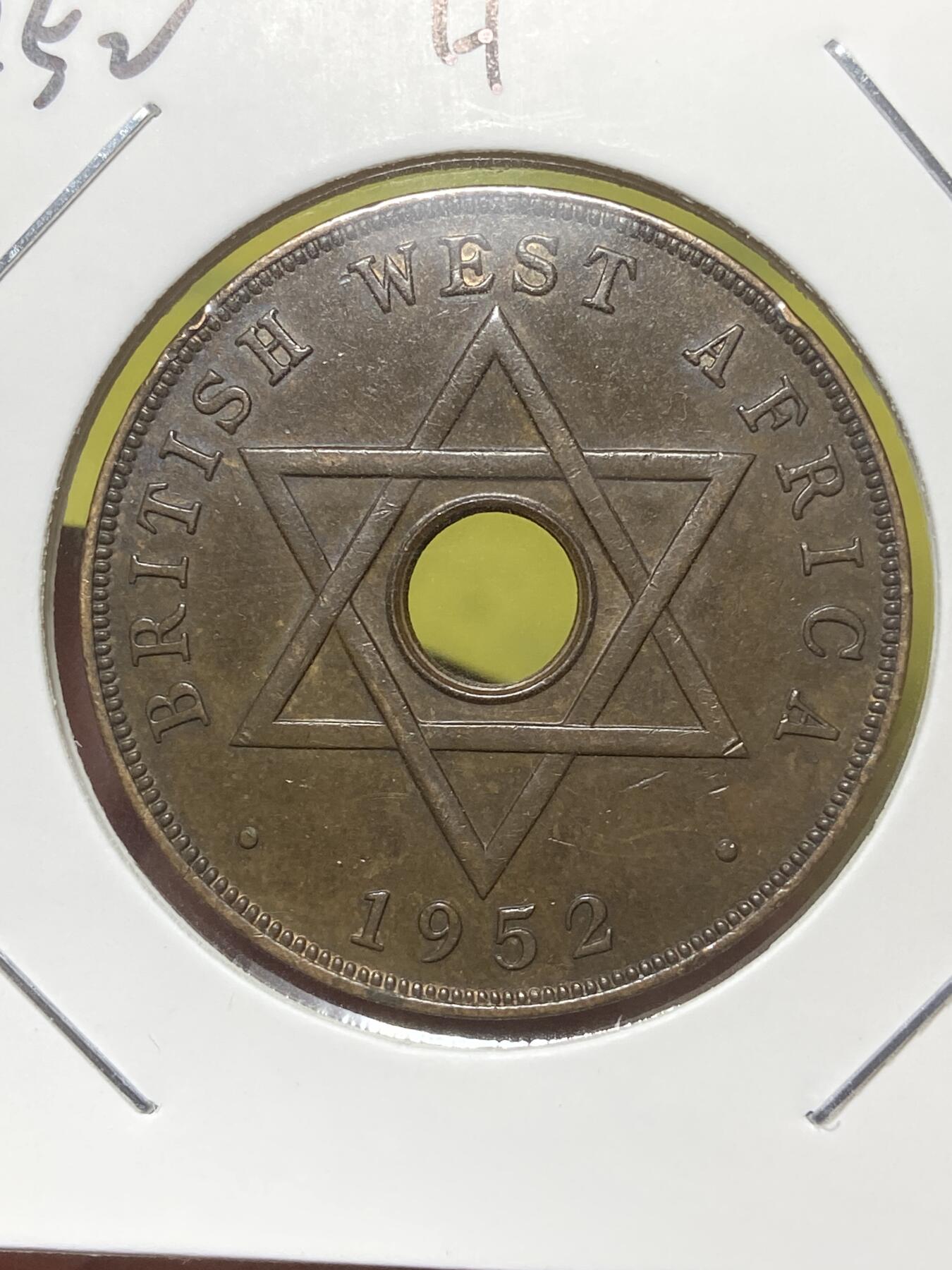 2026年第三十二场(总第二百零一场）外国精品纸夹币场(免佣金) 包浆好品–英属西非1952单年份1便士(乔治六世逝世年，第四版，H标喜敦厂造)