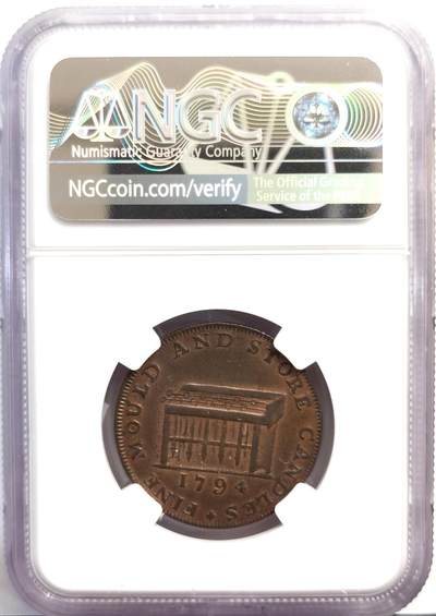 博洋堂世界钱币拍卖第162期（全场包邮） NGC AU 英国1794年1/2便士康德代币，伦敦蜡烛商人沙克尔顿发行，背面是蜡烛模具，主要在萨福克郡流通