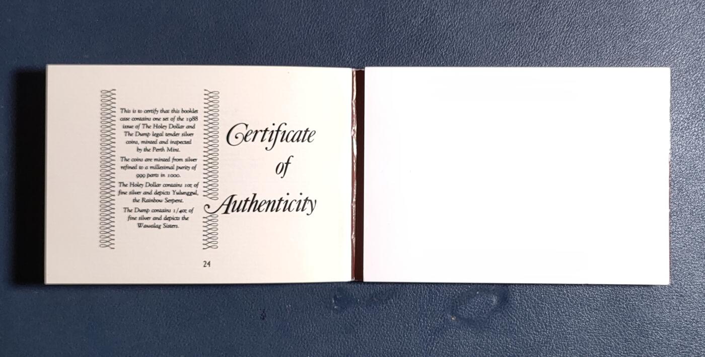 原装册带介绍 英属澳大利亚 1988年 25分、1元 精制子母银币