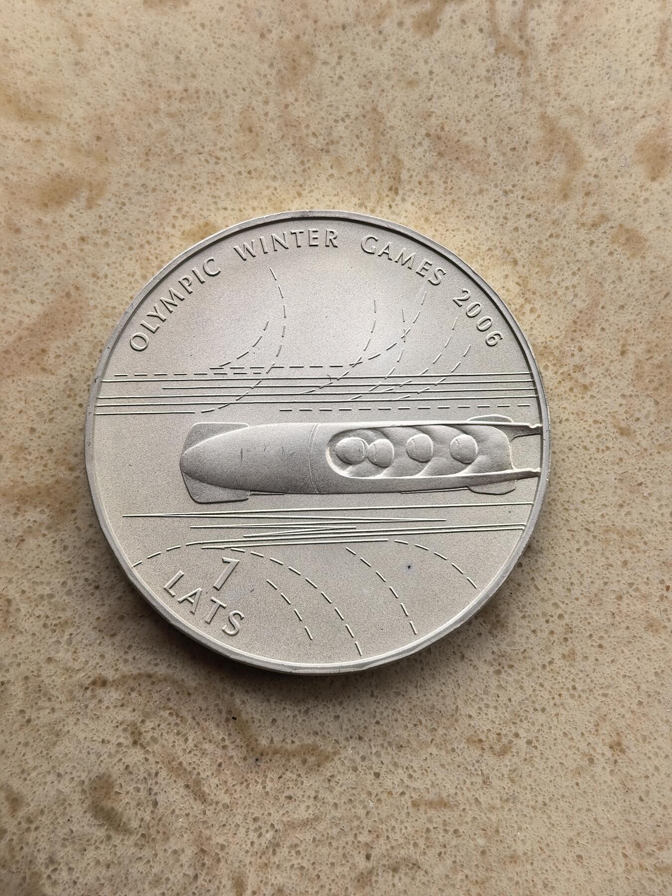 道一币馆币章第一百六十七场 拉脱维亚2005年都灵冬奥会1拉特银币  31.46g 925s