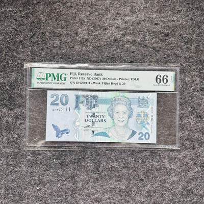 🇺🇳¥ ¥2026🐎马年纸钞评级币 - 斐济2007年20元，女王，豹子号111（DH799111）