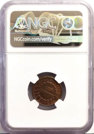 博洋堂世界钱币拍卖第162期（全场包邮） NGC MS64BN 美国1863年Broas兄弟派饼店代币，稀少的美国内战代币，正值美国南北战争期间，经济动荡，民众囤积金银硬币，导致市面上小额零钱（如一分、半分硬币）极度短缺，为了维持商业运转，许多私人商家（如面包店、杂货铺）开始铸造这种铜质代币，作为“找零券”在本地流通