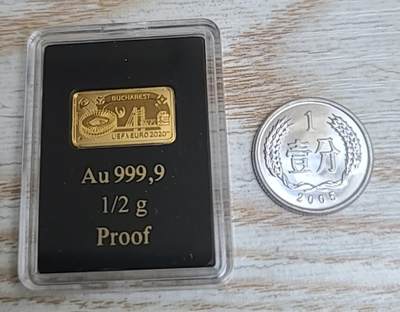 【币将精彩】世界钱币拍卖（2026-3-18） - 直布罗陀2020年欧洲杯布加勒斯特0.5克方形金币9999纯金