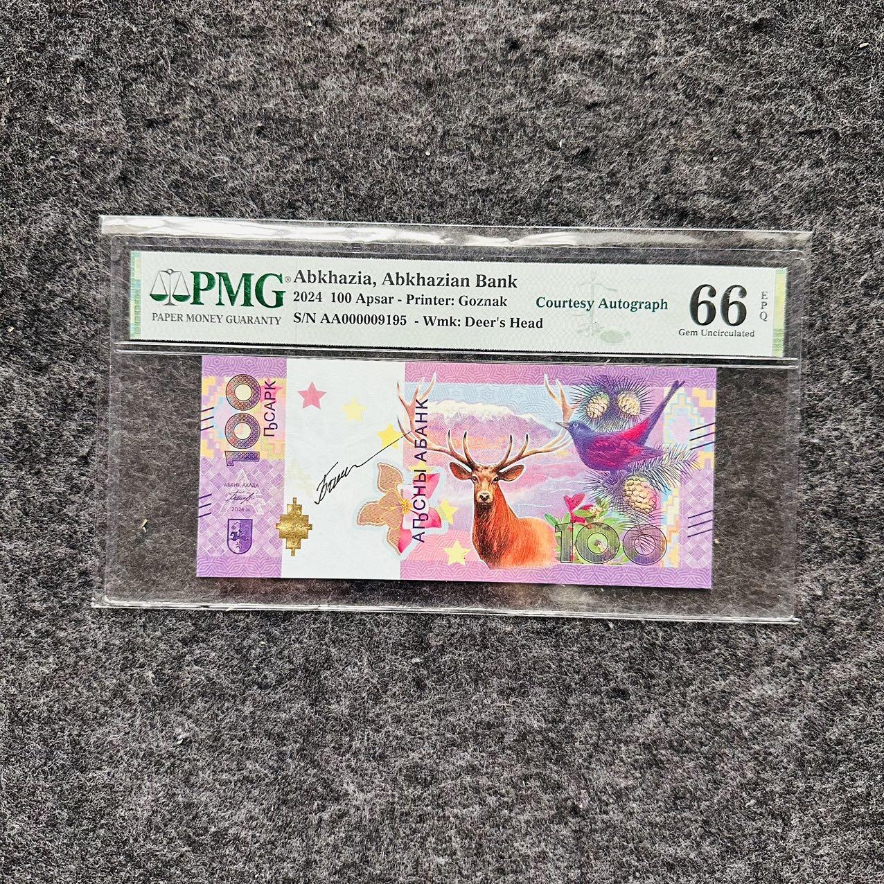 🇺🇳¥ ¥2026🐎马年纸钞评级币 阿布哈兹2024年100阿莎，手签版（AA000009195）