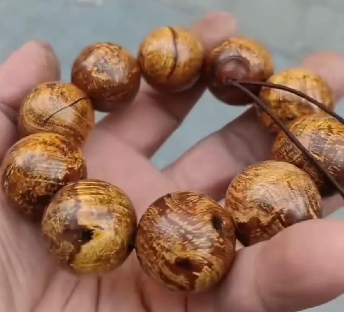 大尺寸麻梨疙瘩金线手串