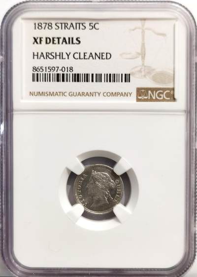 博洋堂世界钱币拍卖第162期（全场包邮） - NGC XF 英属海峡殖民地1878年维多利亚5分银币