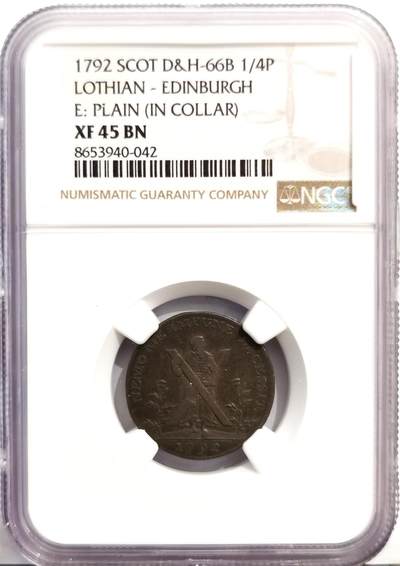 博洋堂世界钱币拍卖第162期（全场包邮） - NGC XF45BN 苏格兰1792年1/4便士康德代币，由苏格兰洛锡安（Lothian）的爱丁堡（Edinburgh）发行