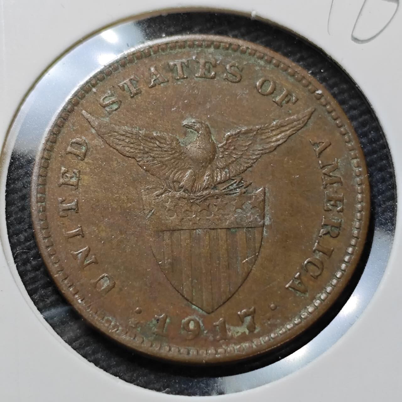 KK钱币收藏小铺  第396期  2月预留时间 周末发货  1917美属菲律宾1分铜币