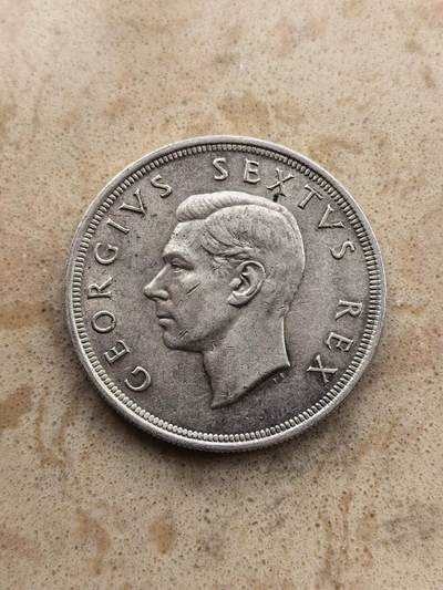 道一币馆币章第一百六十七场 - 南非1950年乔治六世早期高银跳羚5先令银币  28.28g 800s