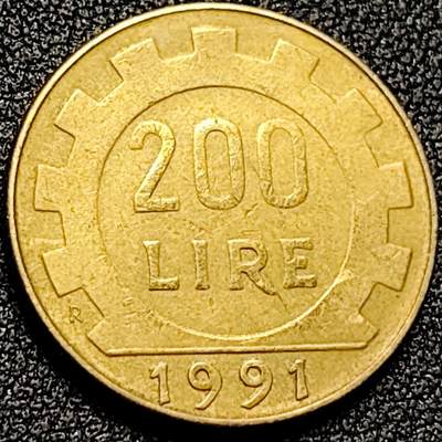 泉币菌-第199场- 新年快乐 新年第7场 本场拍品多 请提前出价（正月十五统一发货） - 意大利1991年200里拉 丰收女神 齿轮 铝青铜币 外国硬币 24mm 