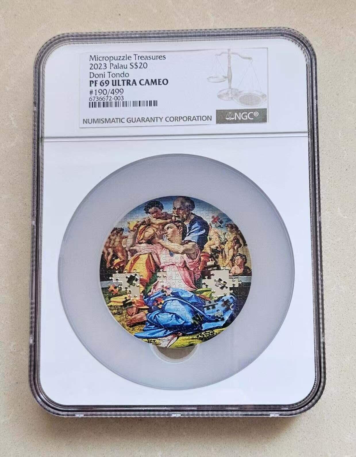 【币将精彩】世界钱币拍卖（2026-3-11） 帕劳2023币米开朗基罗圣约翰一家拼图彩色3盎司银币NGC评级币带证书包装