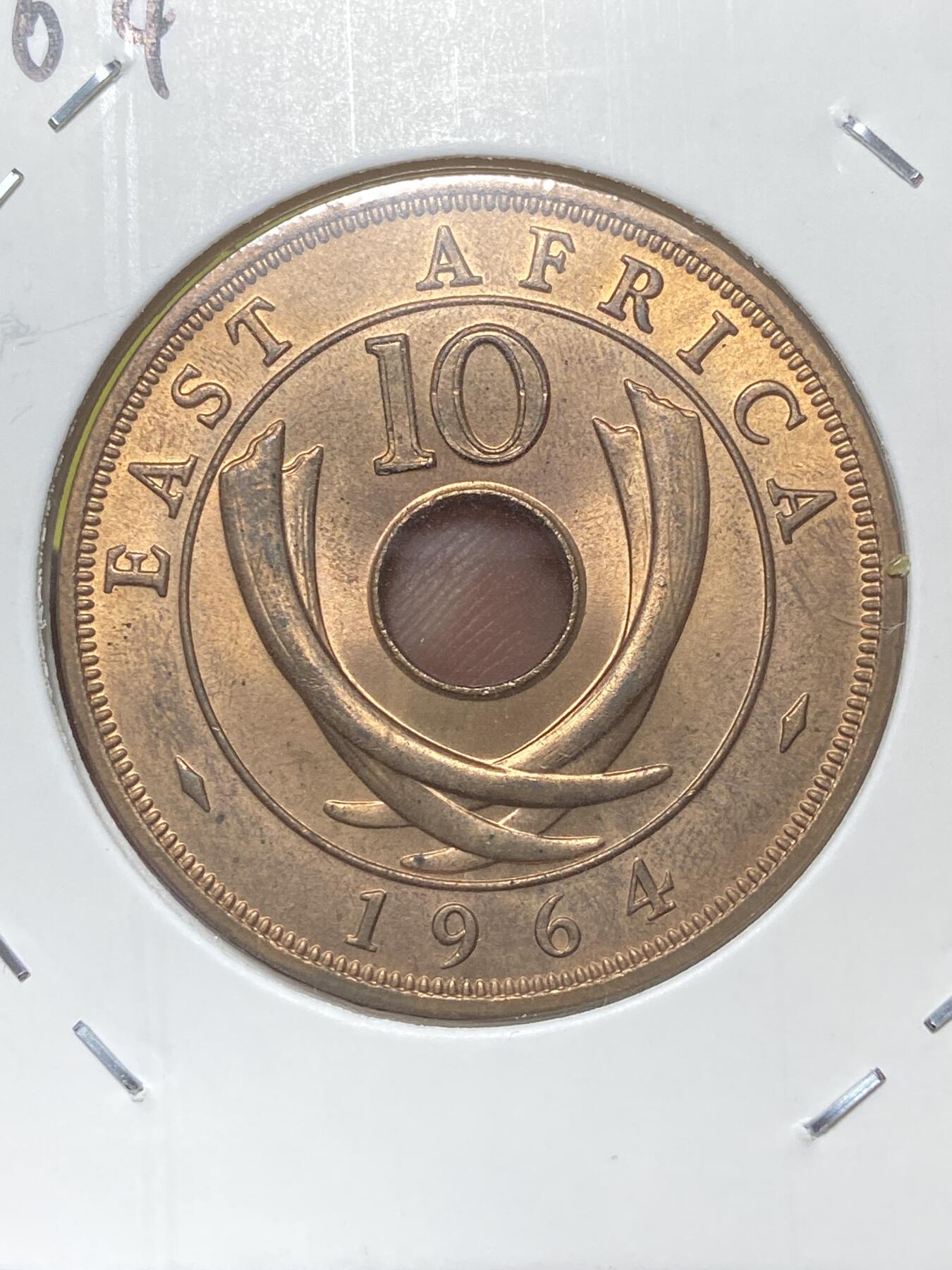 2026年第三十二场(总第二百零一场）外国精品纸夹币场(免佣金) 原光好品–东非1964单年份10分(伊丽莎白二世第二版，独立前夕，H标喜敦厂造)