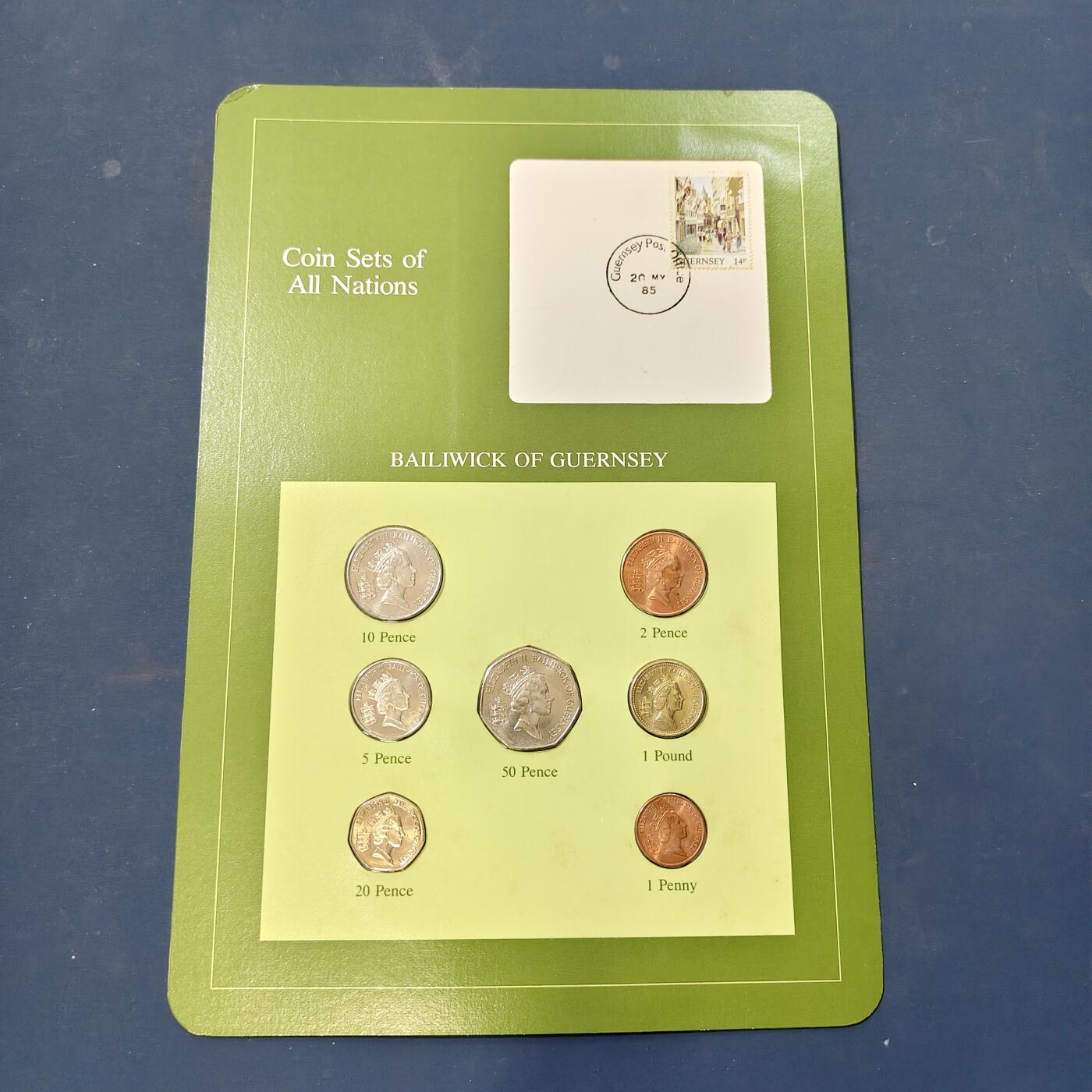 【全场包邮】纯粹捡漏拍506场-持续更新中 【富兰克林·世界各国硬币系列邮币卡】根西1985年1镑货币符号清年版（英国属地）