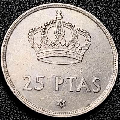 泉币菌-第199场- 新年快乐 新年第7场 本场拍品多 请提前出价（正月十五统一发货） - 西班牙1975年25比萨塔 卡洛斯一世 铜镍币 26.5mm 