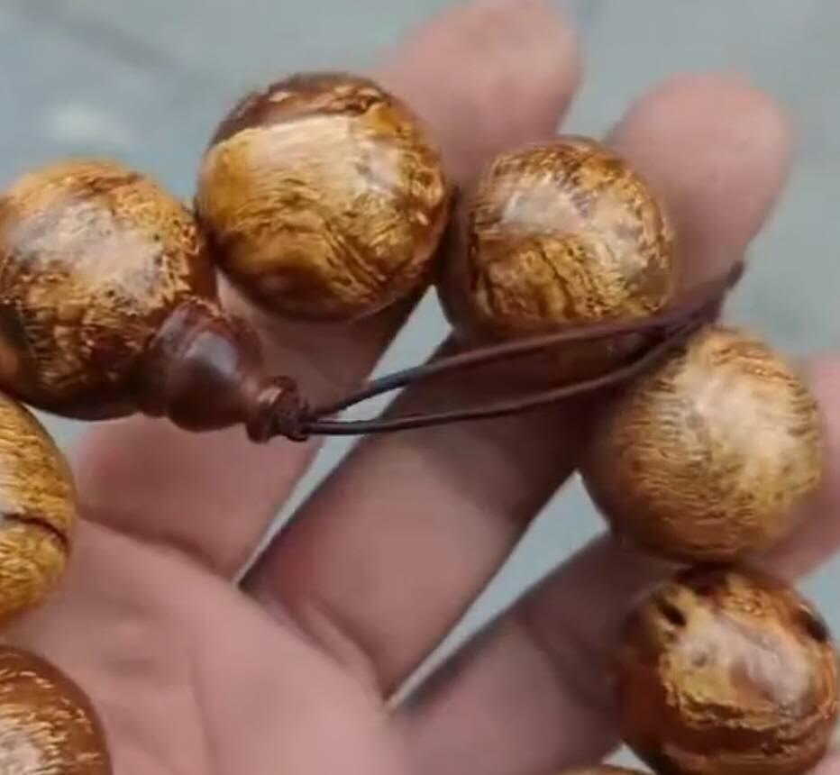 大尺寸麻梨疙瘩金线手串