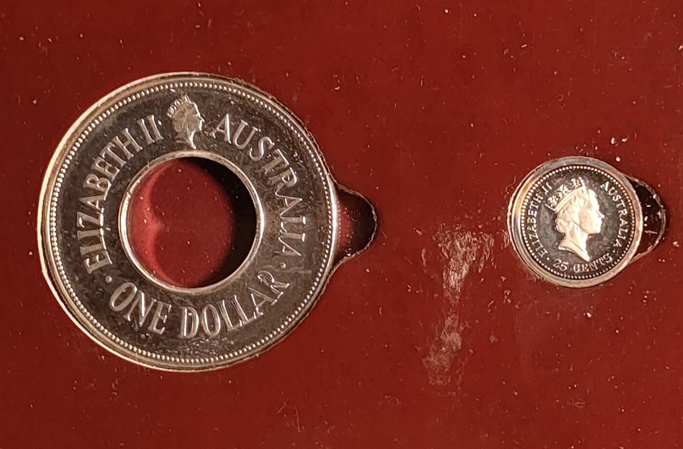 原装册带介绍 英属澳大利亚 1988年 25分、1元 精制子母银币