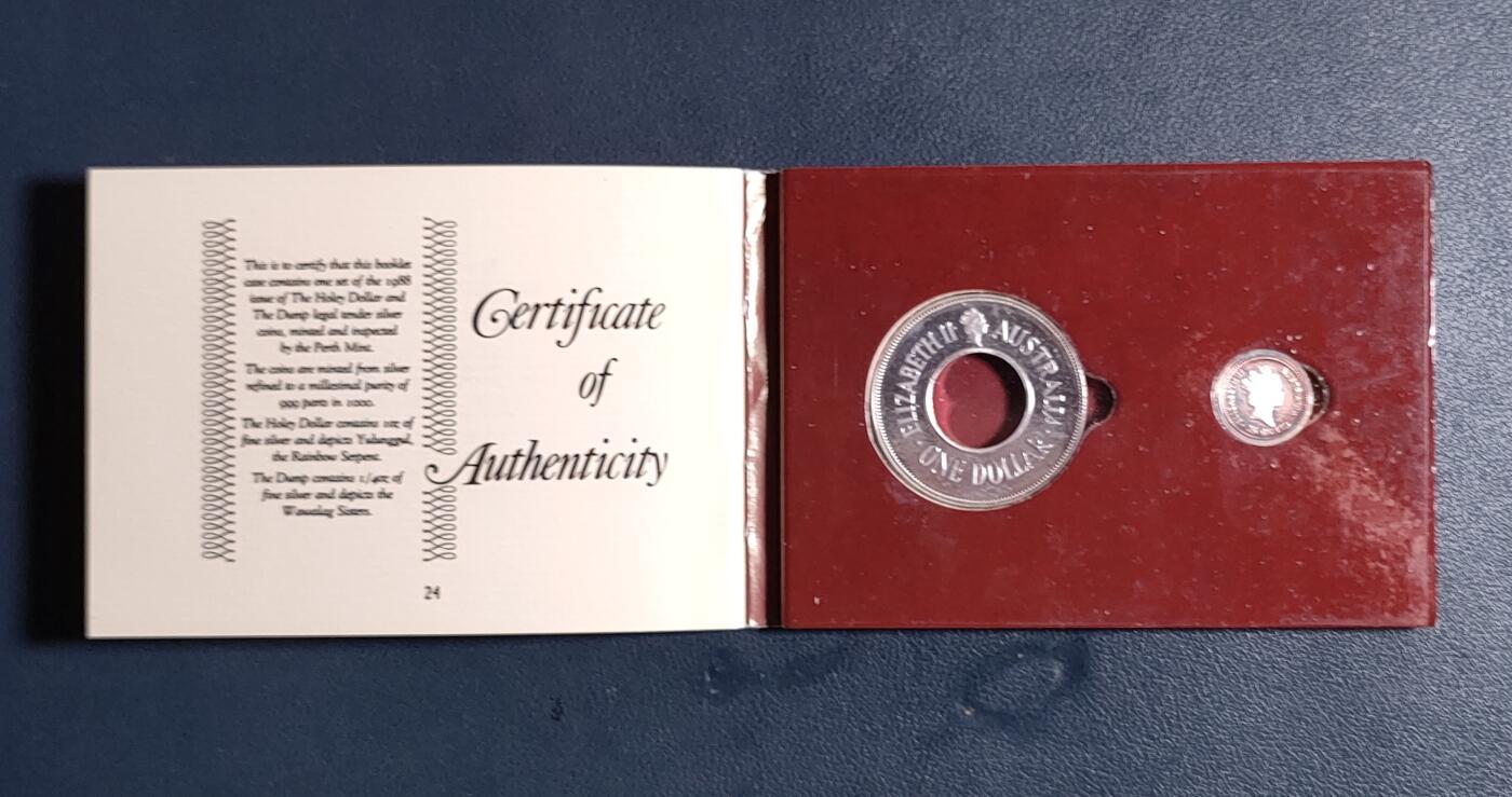 原装册带介绍 英属澳大利亚 1988年 25分、1元 精制子母银币