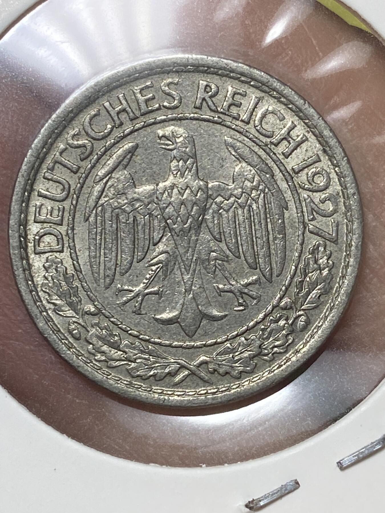 2026年第三十二场(总第二百零一场）外国精品纸夹币场(免佣金) 德意志魏玛共和国1927年50芬尼(第二版，A标柏林造)