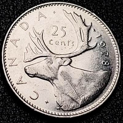 泉币菌-第199场- 新年快乐 新年第7场 本场拍品多 请提前出价（正月十五统一发货） -  高币值 加拿大1978年1/4加拿大元 伊丽莎白二世 驯鹿 24mm 