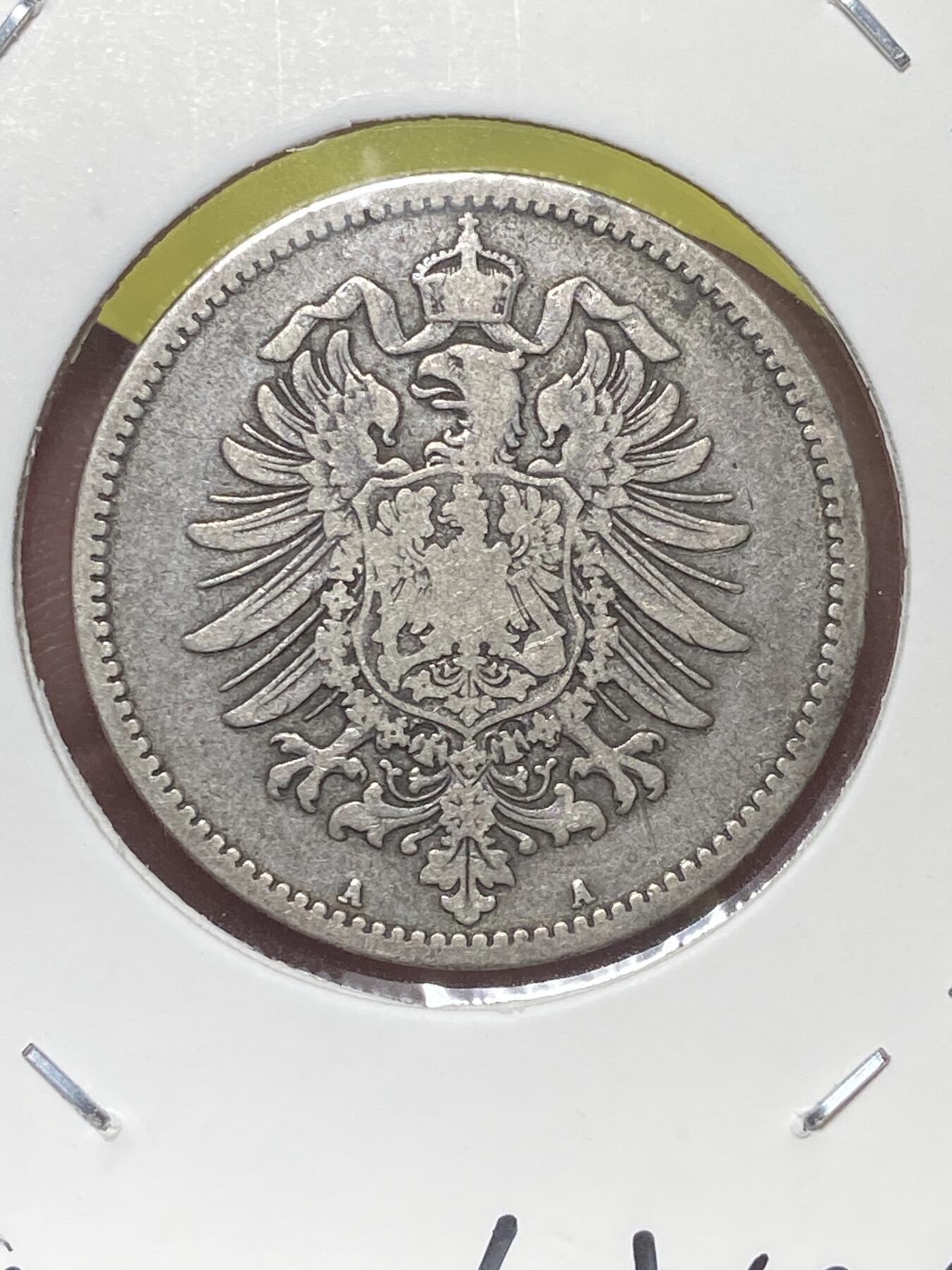 2026年第三十二场(总第二百零一场）外国精品纸夹币场(免佣金) 德意志帝国1878年1马克银币(威廉一世时期，A标柏林造，900高银)