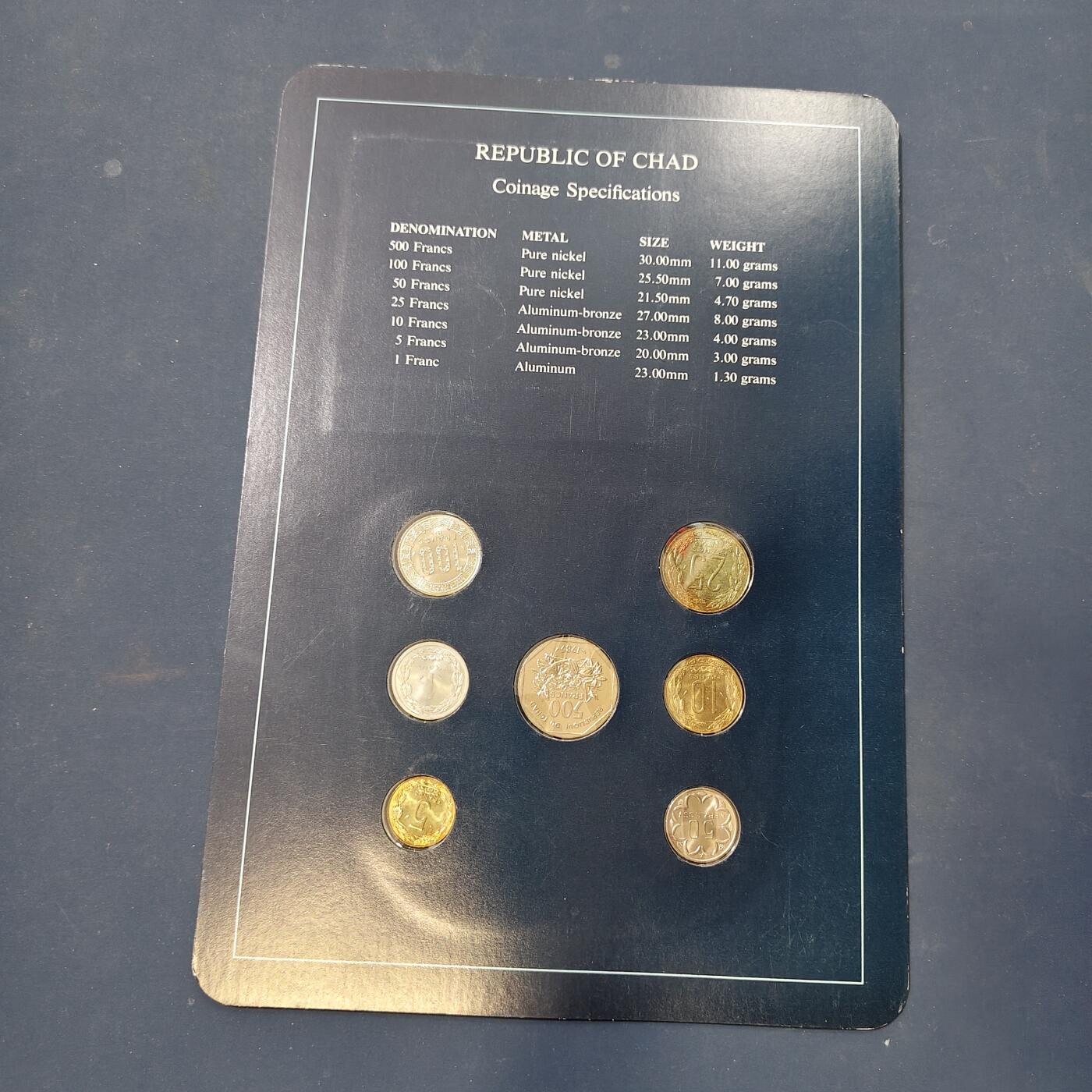 【全场包邮】纯粹捡漏拍506场-持续更新中 【富兰克林·世界各国硬币系列邮币卡】乍得共和国（女头蓝卡）