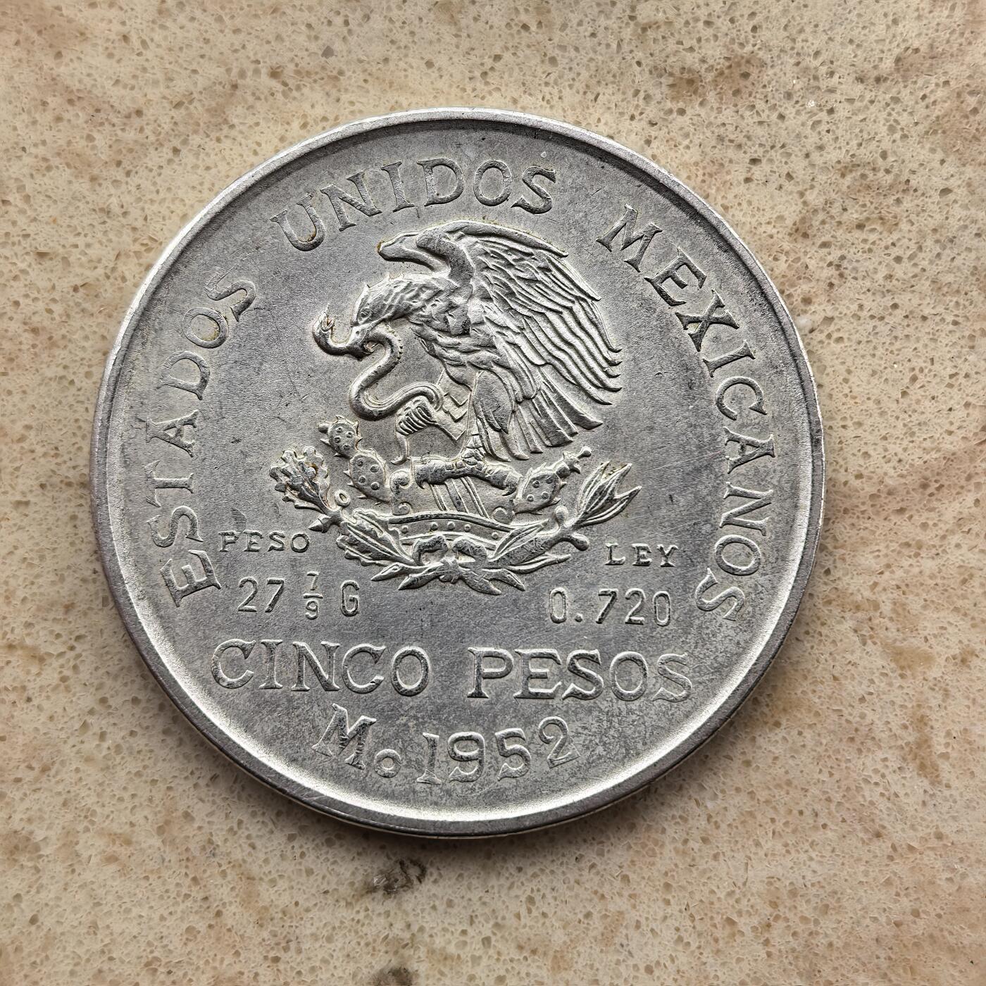 道一币馆币章第一百六十七场 墨西哥1952年伊达戈尔比索大银币  27.8g 720s