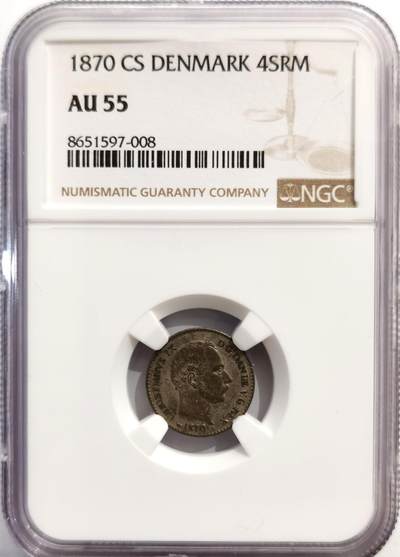 博洋堂世界钱币拍卖第162期（全场包邮） - NGC AU55 丹麦1870年4Skilling Rigsmont银币
