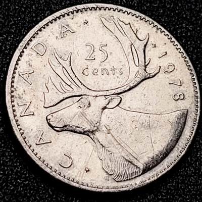 泉币菌-第199场- 新年快乐 新年第7场 本场拍品多 请提前出价（正月十五统一发货） -  高币值 加拿大1978年1/4加拿大元 伊丽莎白二世 驯鹿 24mm 