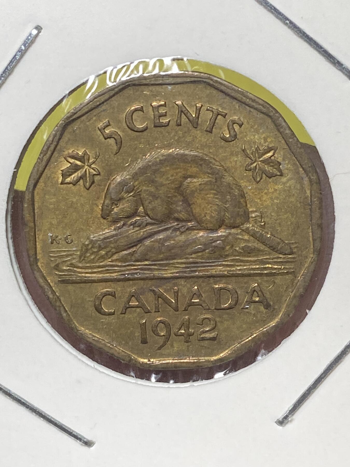 2026年第三十二场(总第二百零一场）外国精品纸夹币场(免佣金) 流通好品–加拿大🇨🇦1942年5分(乔治六世第二版，顿巴黄铜材质)