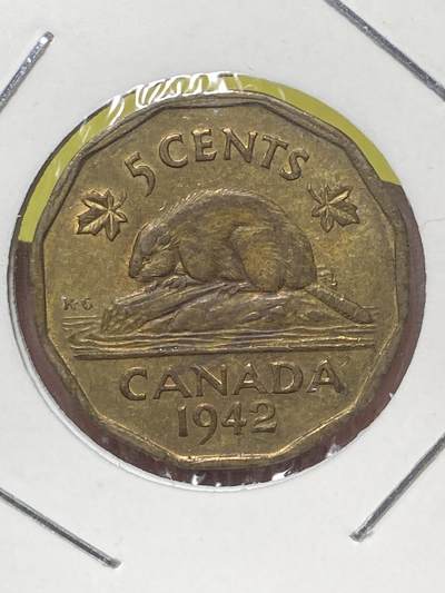 2026年第三十二场(总第二百零一场）外国精品纸夹币场(免佣金) - 流通好品–加拿大🇨🇦1942年5分(乔治六世第二版，顿巴黄铜材质)