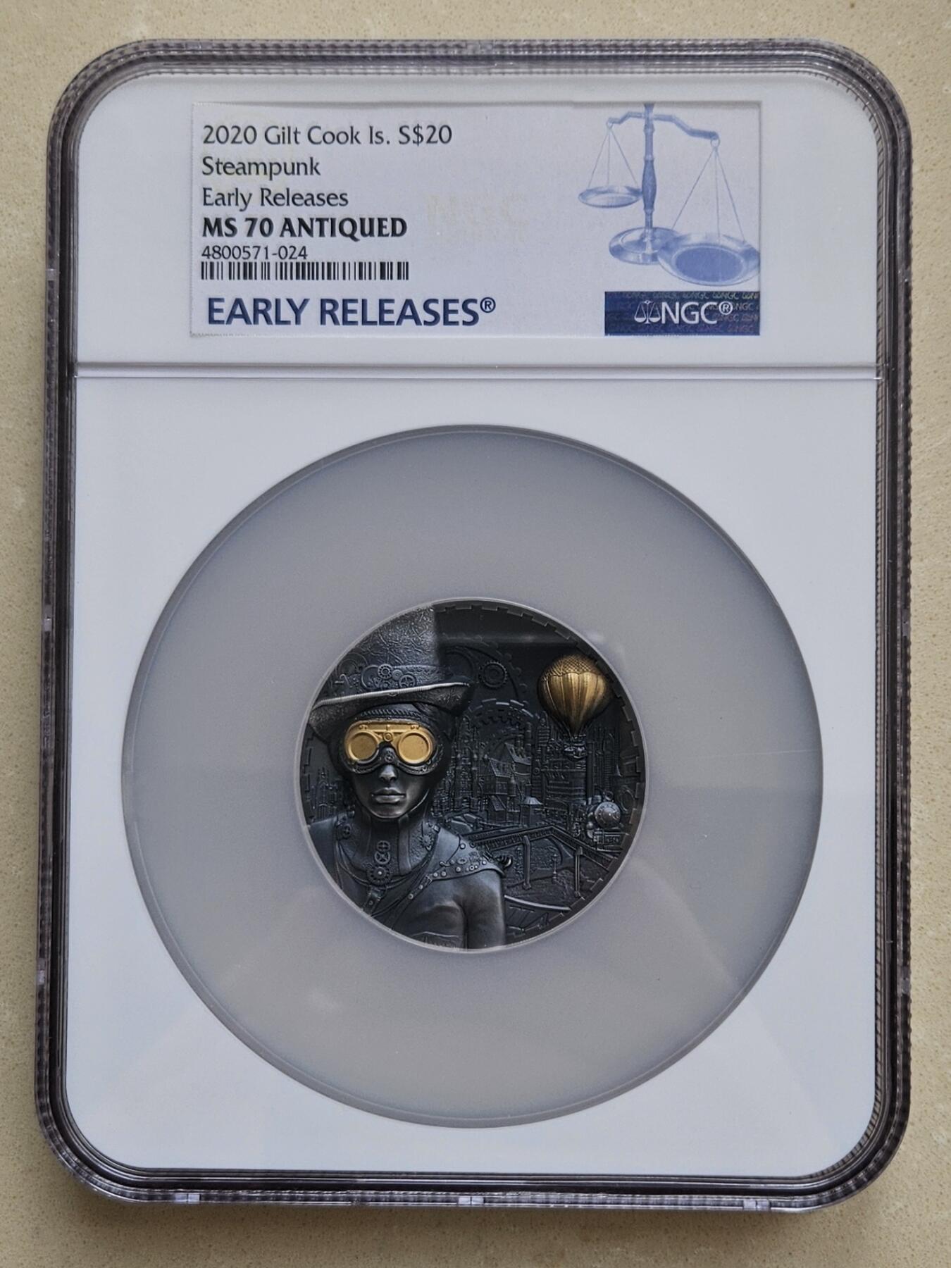 【币将精彩】世界钱币拍卖（2026-3-4） 库克2028年蒸汽朋克3盎司银币NGC评级币带证书包装