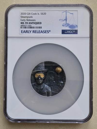 【币将精彩】世界钱币拍卖（2026-3-4） - 库克2028年蒸汽朋克3盎司银币NGC评级币带证书包装