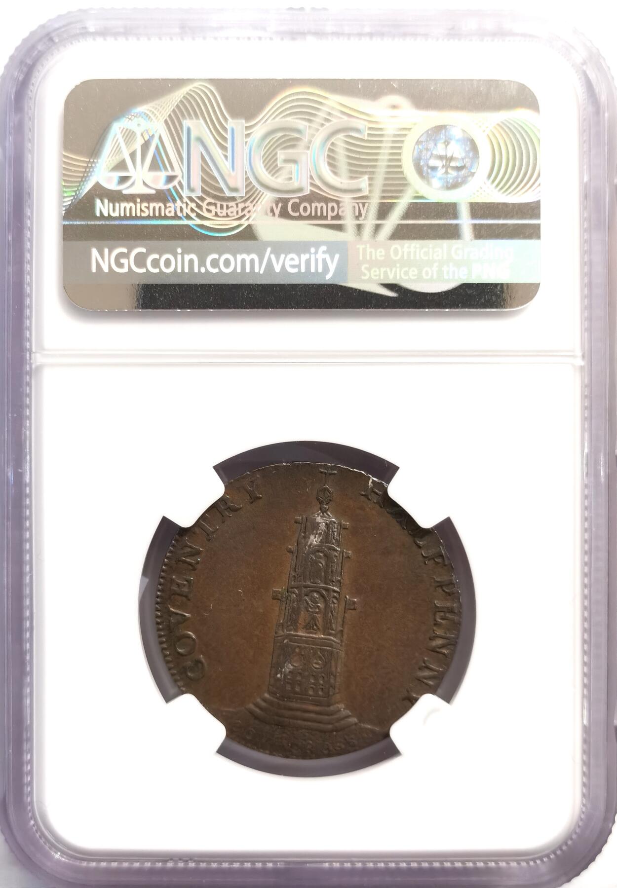 博洋堂世界钱币拍卖第162期（全场包邮） NGC AU50BN 英国1794年1/2便士康德代币，由沃里克郡（Warwickshire）的考文垂（Coventry）发行，主要在当地的仓库使用